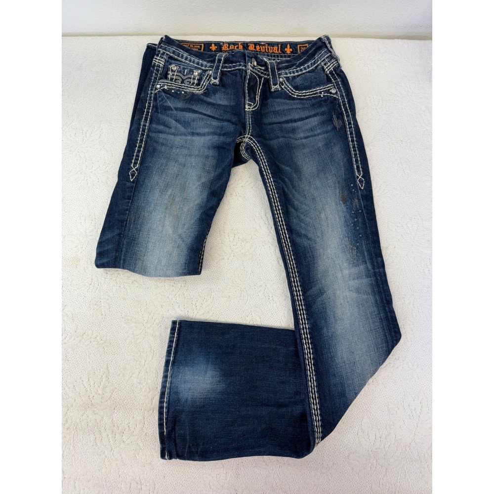 Rock Revival Kai B20 Bootcut Jeans Buckle Exclusive Dark Wash Stretch Denim 26